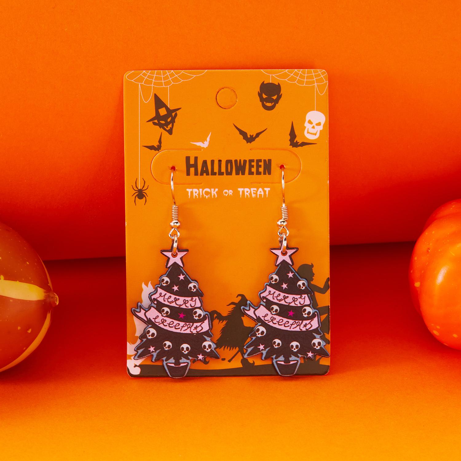 

Halloween Black Acrylic Skull Tree Earrings for Women Cute Cartoon White Mushroom Flower Ghost Drop Earring Girls Party Jewelry