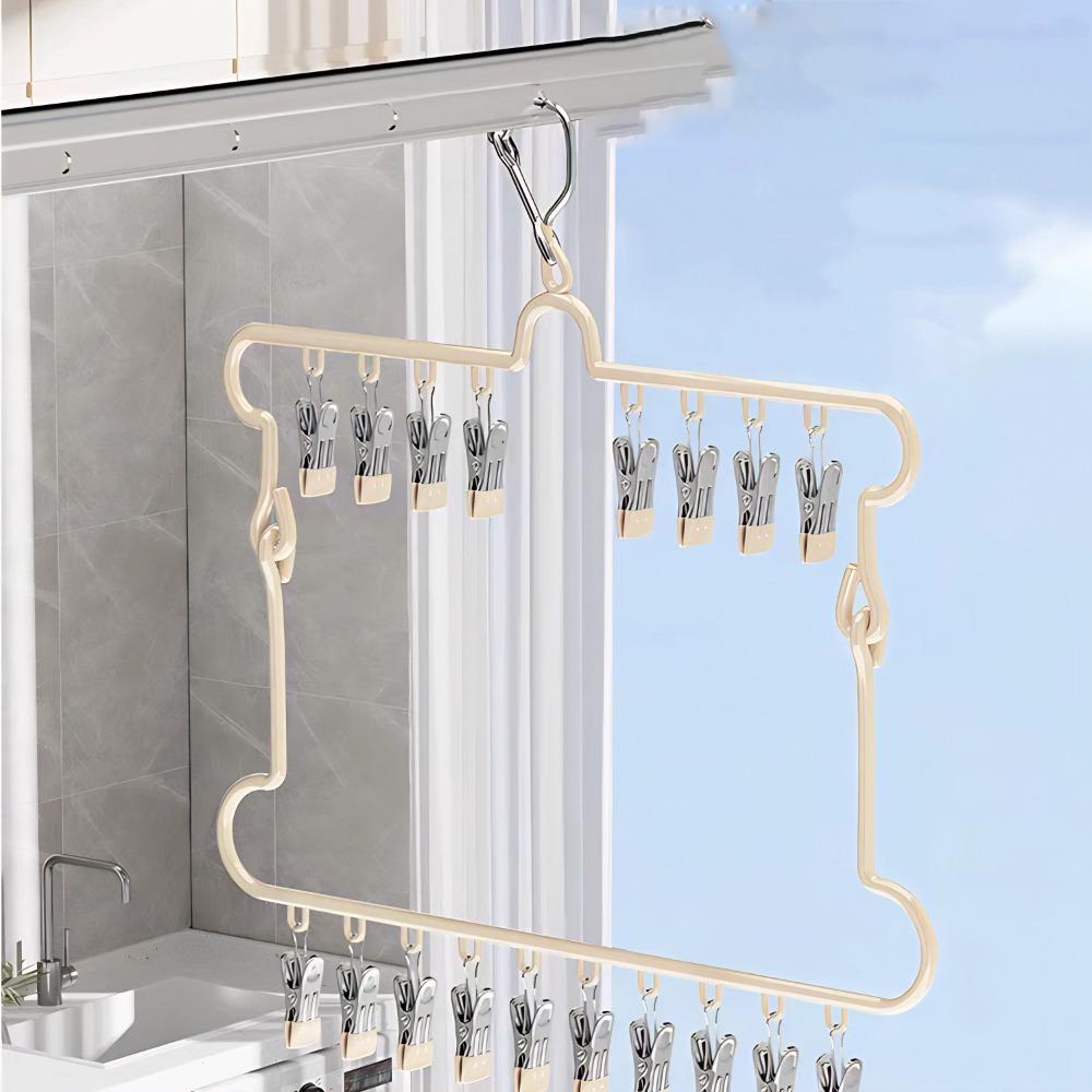 Household Windproof Drying Rack Folding Laundry Hanger Stainless Steel Clothespin  Balcony