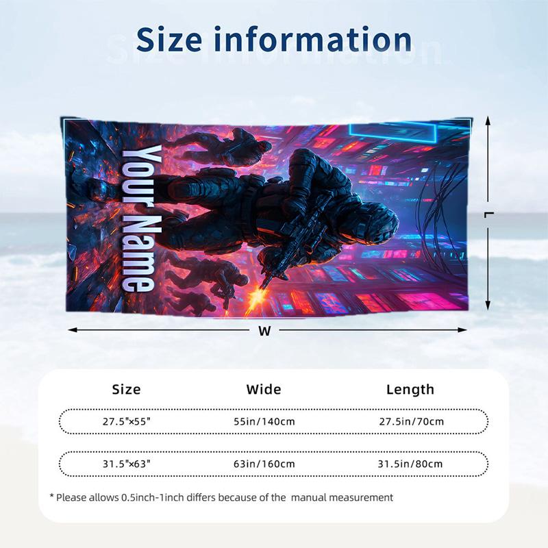 Call of Duty Beach Towel, Personalized Custom Text, Quick Dry Soft Large Towel For Swimming Pool Travel