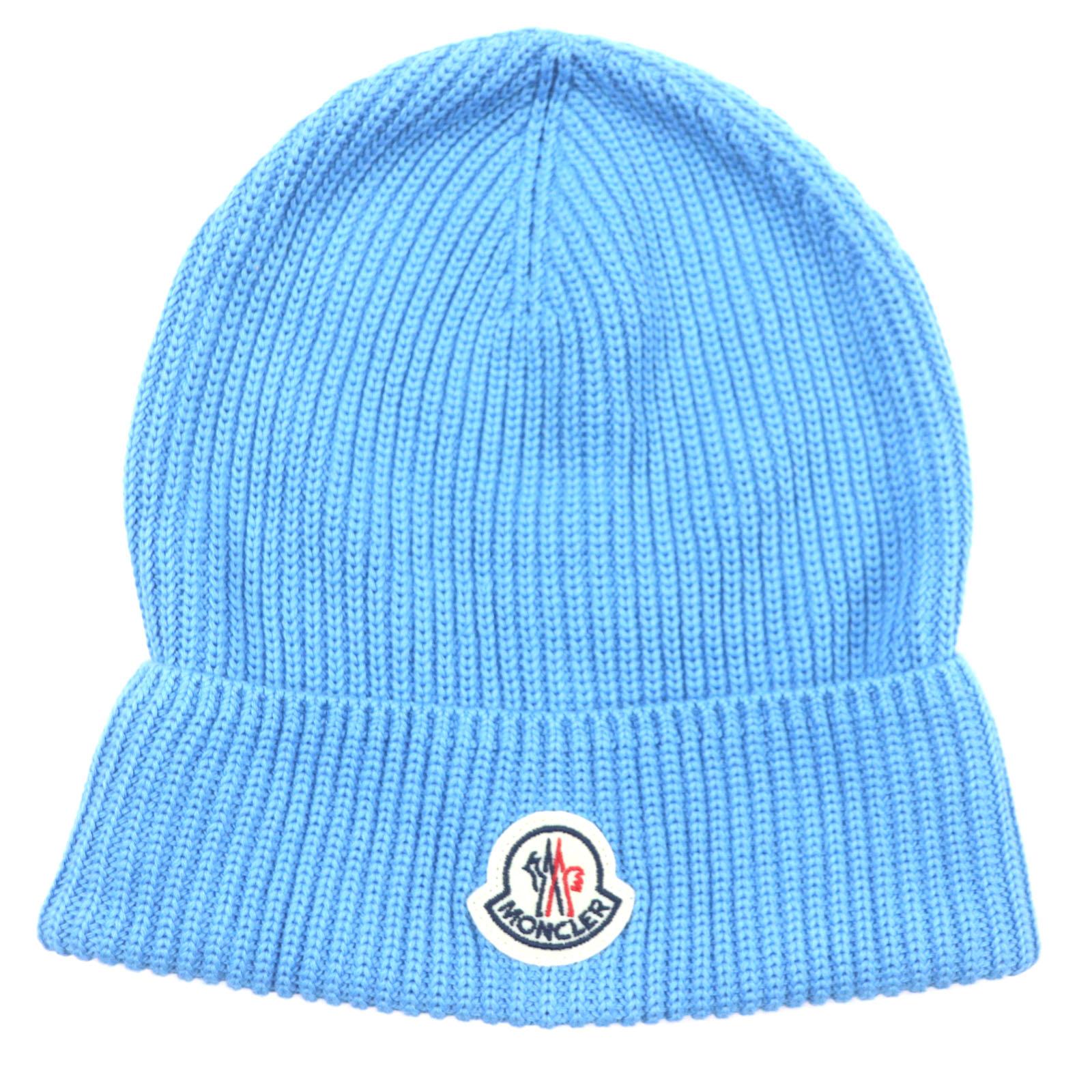 

Excellent MONCLER Knit cap Hat with logo patch blue cotton mens Used
