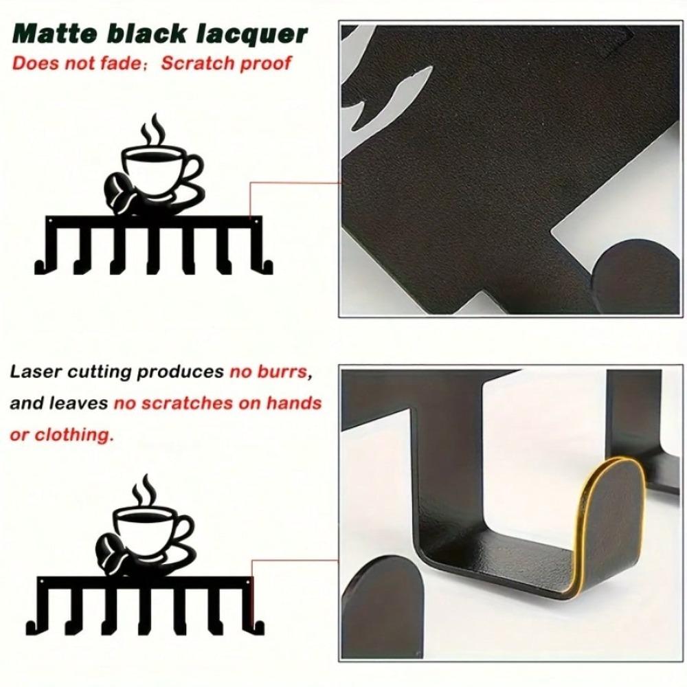 Metal Wall Key Holder with 7 Hooks for Coffee Lovers Modern Home Decor Wrought Iron Art