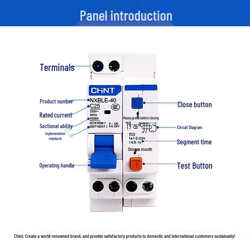 Chint 1P+N Miniature Circuit Breaker with 220V RCD Leakage Protection