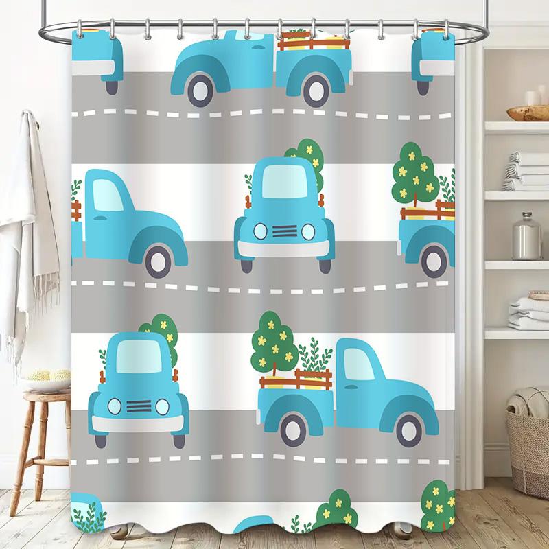 Modern Blue Truck Print Shower Curtain Waterproof Bath Room Decor Home Decoration Set 3D Printed Bathroom Curtains For Kids Boy