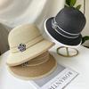 Hat Women's New Straw Camellia Bucket Hat Spring and Summer Elegant Sun Hat Straw Hat