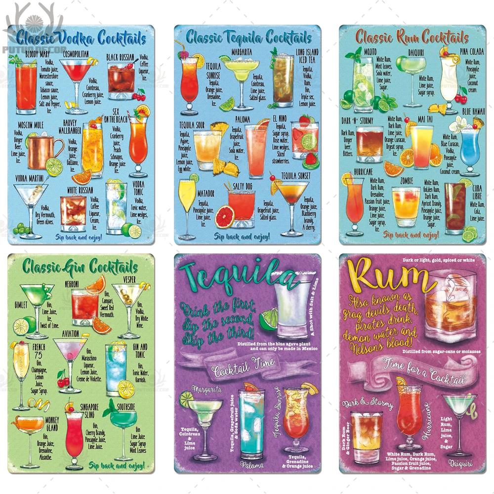 Putuo Decor Tin Signs Plaque Metal Vintage Cocktail Metal Sign Wall Decor for Man Cave Bar Club Iron Painting Decorative Plate