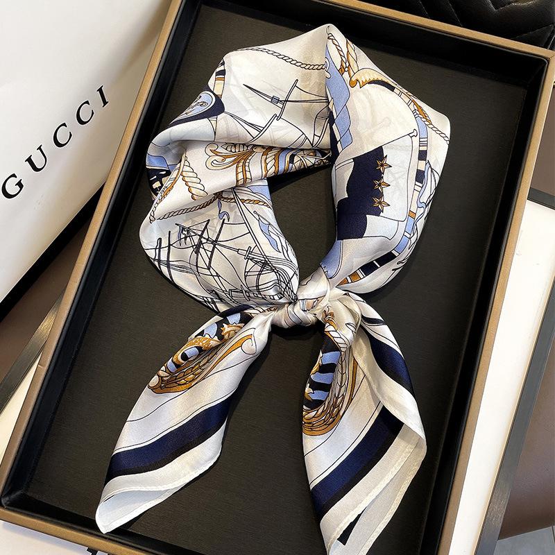 Four Seasons Print Small Headcloth Travel Square Scarf Fashion 70X70CM Satin Scarves Popular Beach Sunscreen Kerchief