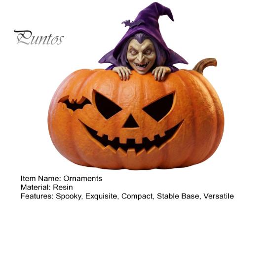 Realistic Witch Figurine Halloween Resin Pumpkin Figurine, Spooky Bat Detailed Tabletop Decor, Stable Compact Sculpture Base Mini Statue for