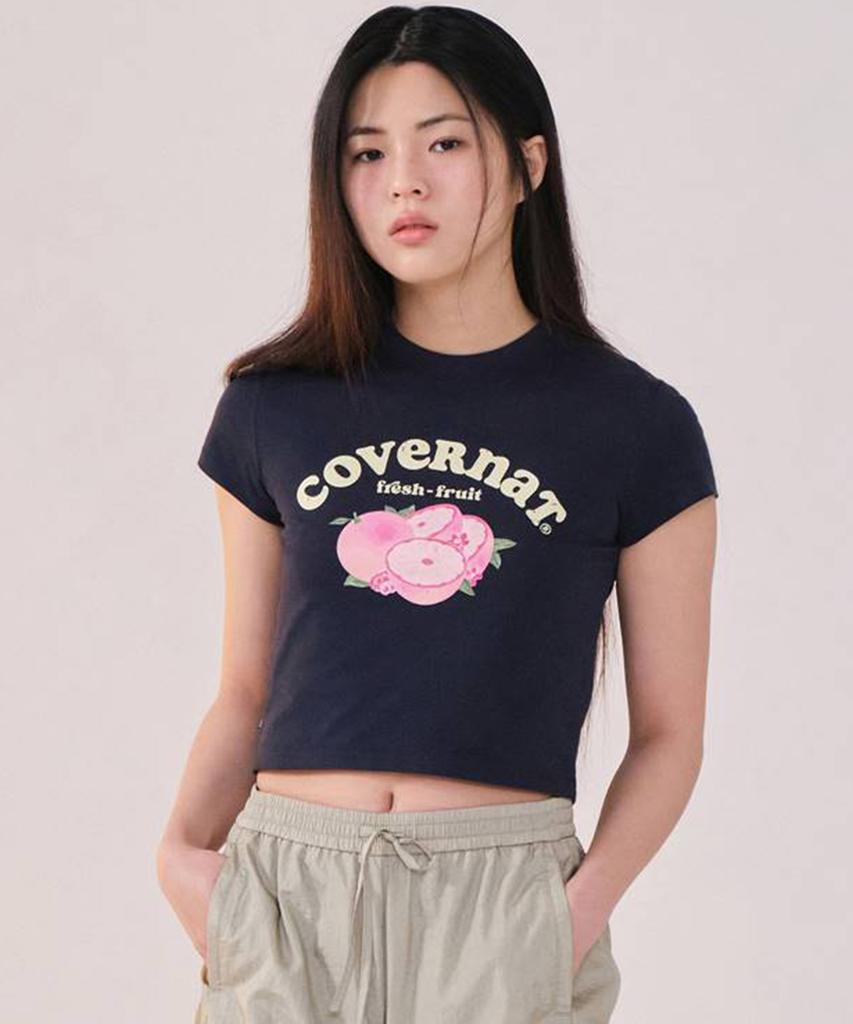 COVERNAT WOMAN Crop Fruit T-Shirt Navy