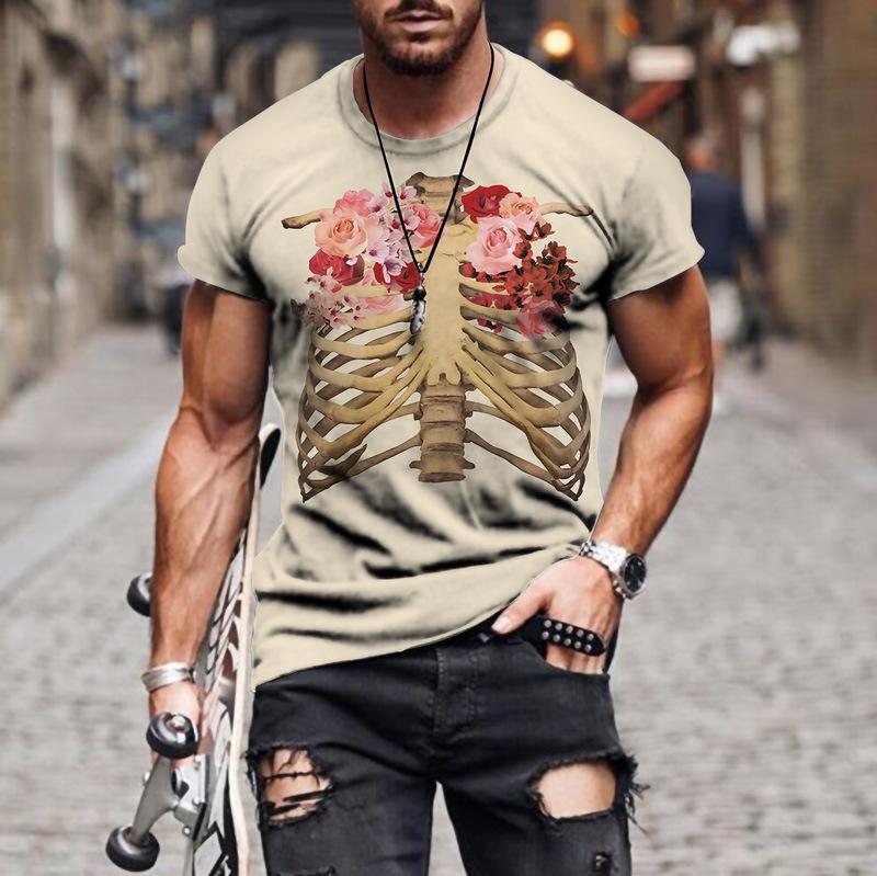 Men's 3D Printed T-Shirt Skull Pattern Print Short Sleeve O-Neck Pullover Casual Top