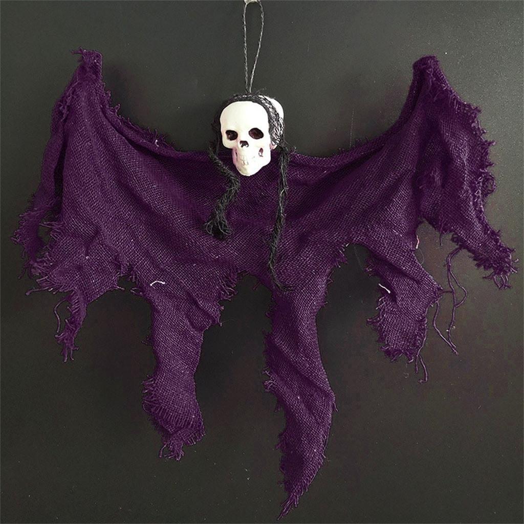 Halloween Hanging Ghost Decoration with Mesh Fabric and Skull Head for Indoor Outdoor Party Haunted House Props