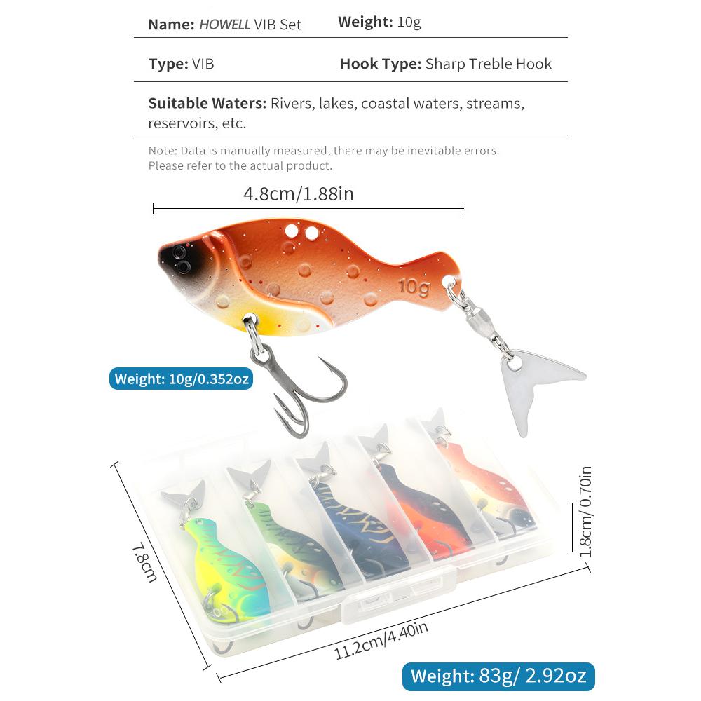 HOWELL 5Pcs Metal VIB Lures, Long Casting Metal Blade Bait, Perfect for Freshwater Fishing To Catch Culter and Bass