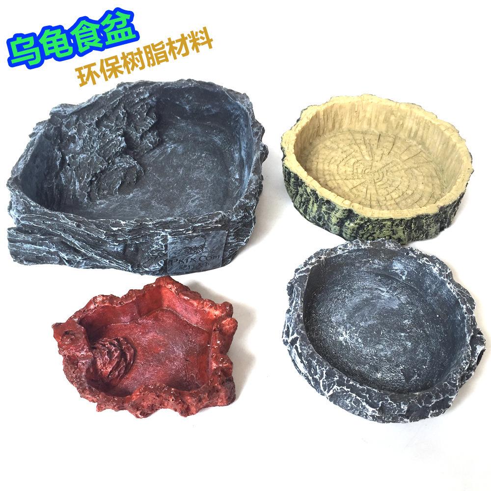 Reptile Water & Food Bowl - Small Round Gray Wood Grain Bowl for Turtles, Tortoises, Lizards, and Snakes.