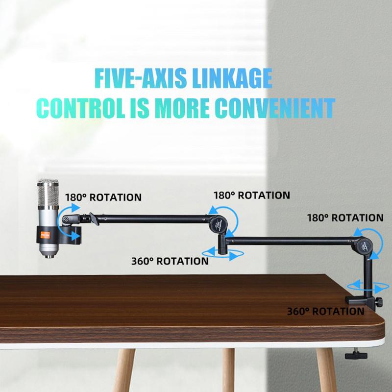 Stojak na ramię mikrofonowe biurkowy regulowany uchwyt na mikrofon do gamingu, podcastingu, streamingu, nagrywania, mikrofon z przedłużonym wysięgnikiem