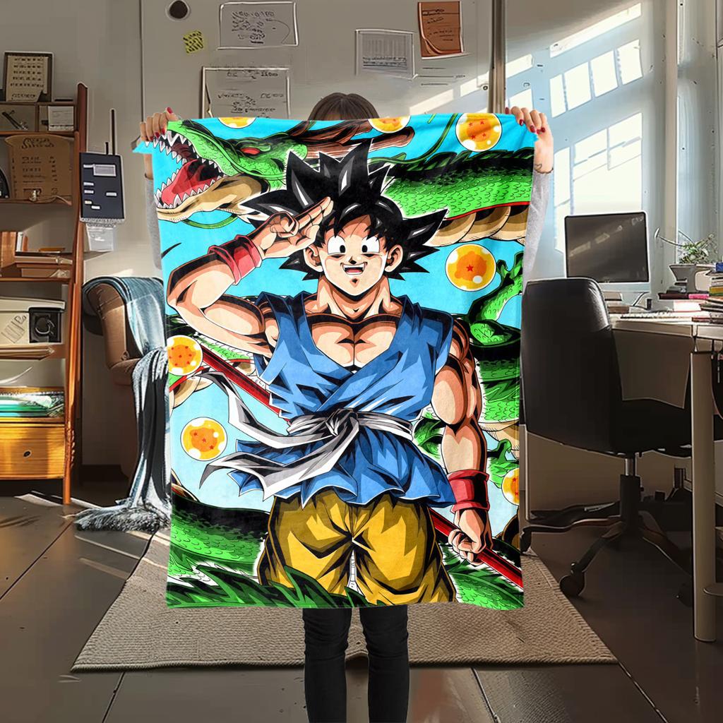 1 ks flanelová deka s potiskem Son Goku, Vysoce kvalitní pro všechna roční období, Domácí dekorace, Teplo a pohodlí, Perfektní jako vánoční dárky