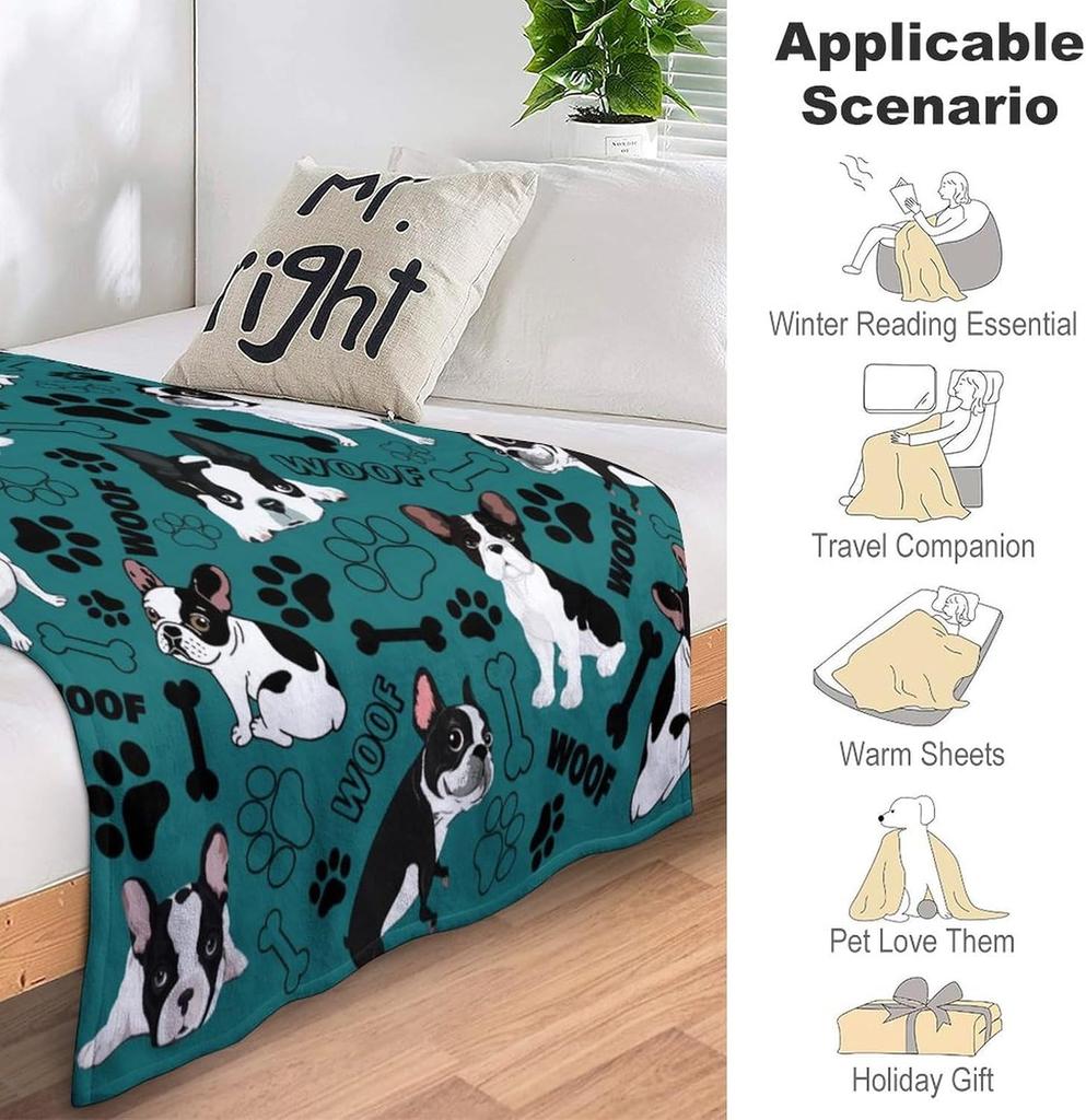 Cute Boston Terrier Blanket Soft Cozy Flannel Boston Terrier Throw Blankets Bedding Decor for Kids Adults Boston Dog Lover Gifts