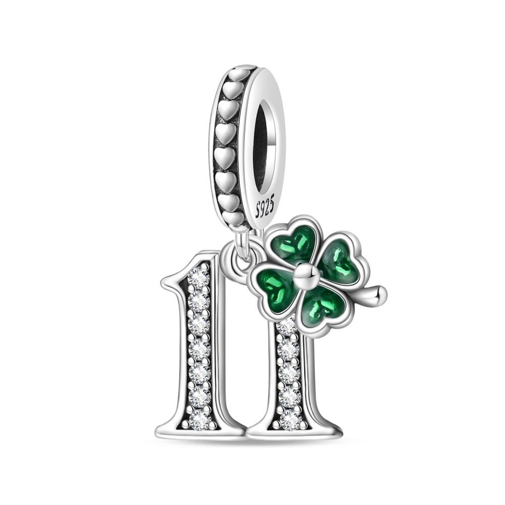 Four-leaf Clover Series Copper Metal Green Clover Plant Horseshoe Number Charm Bead Component Compatible With Do It Yourself Bracelet High Quality