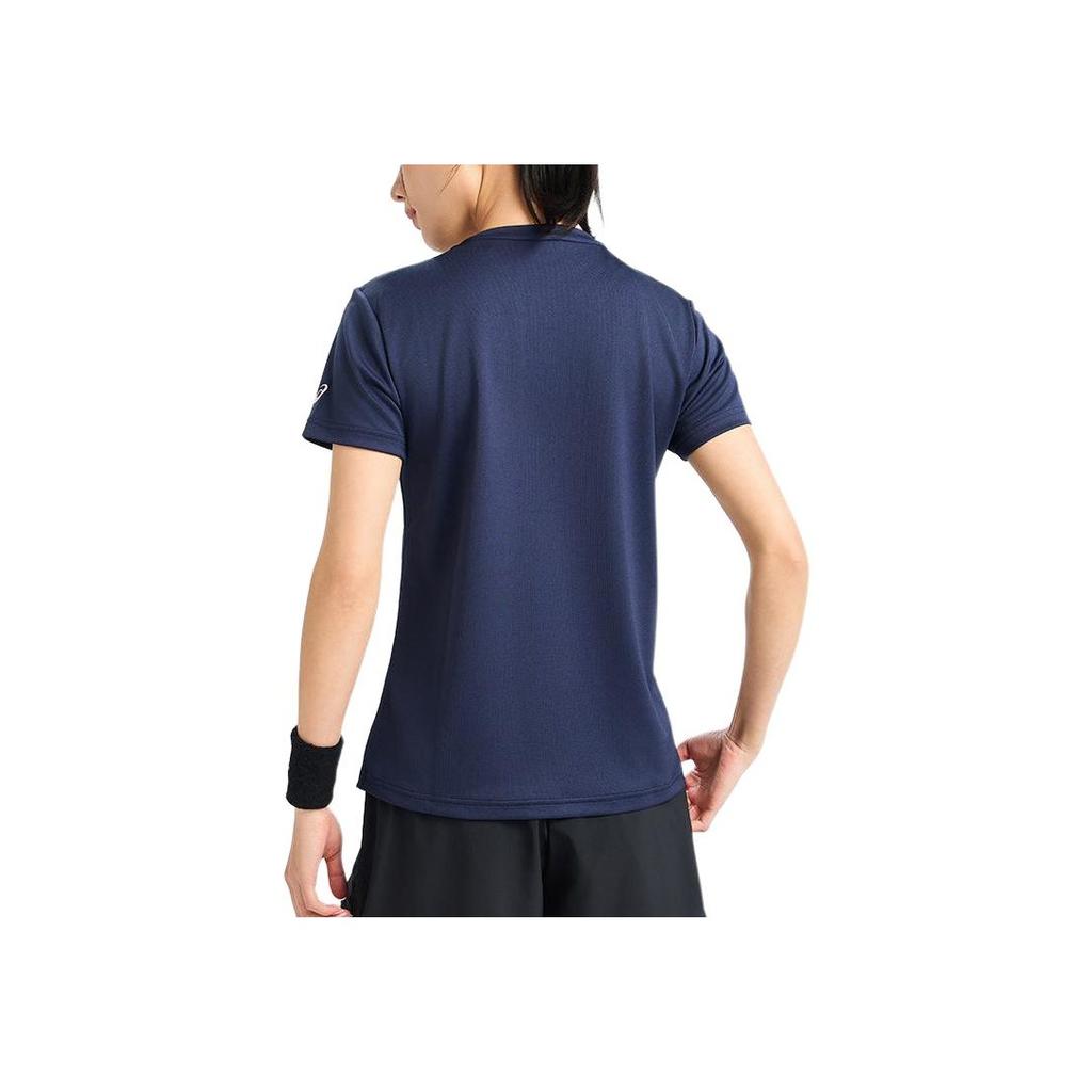 Asics Logo Round Neck Soft Comfortable Sports Short Sleeve T-Shirt Women Tops Navy-Blue 2032D020-402