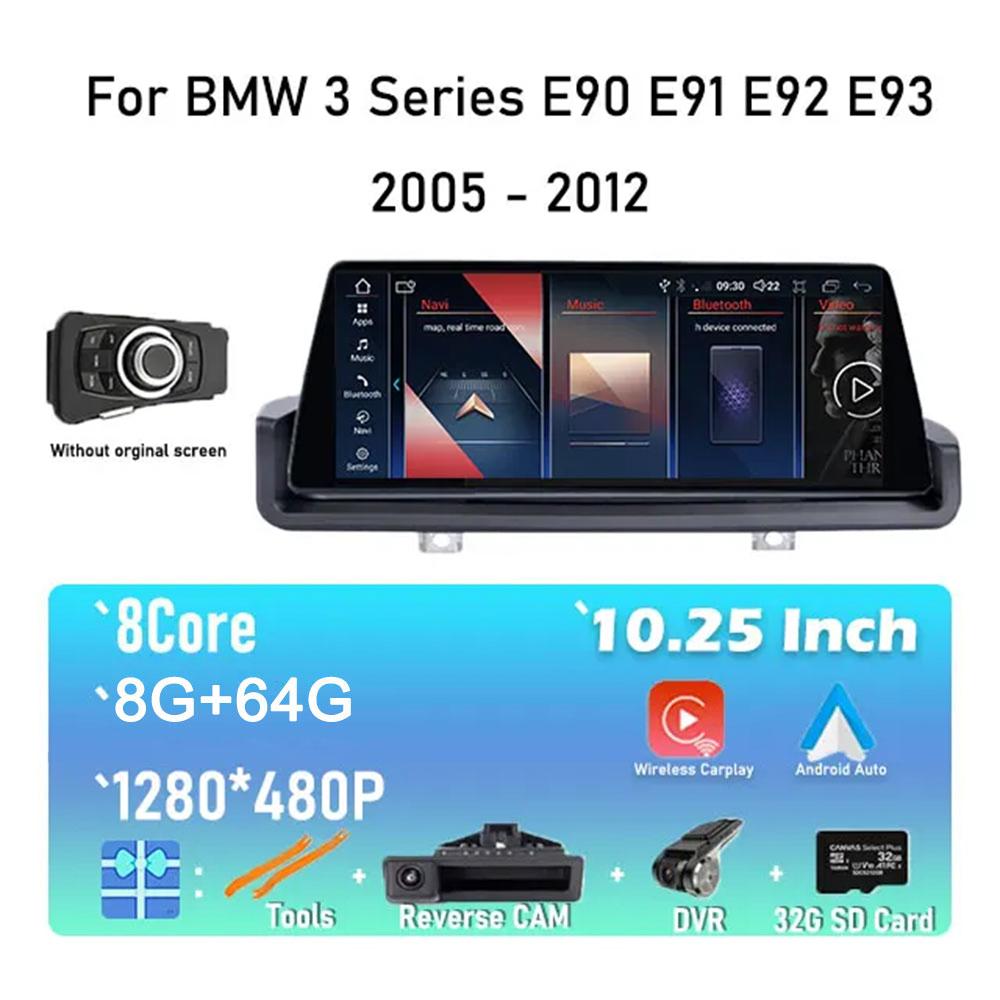 10.25" IPS Screen Car Radio Stereo Video Player GPS Navigation For BMW 3 Series E90 E91 E92 E93 2005 - 2012 Android 14 System