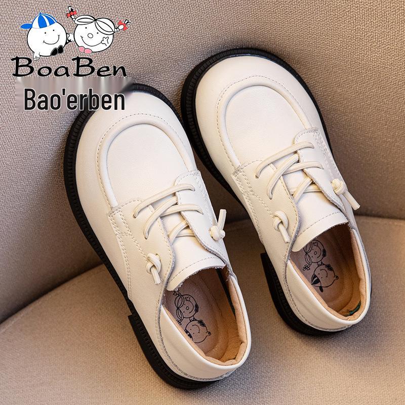 Boys' Black & White Leather Spring/Autumn Shoes - British Style with Soft Sole
