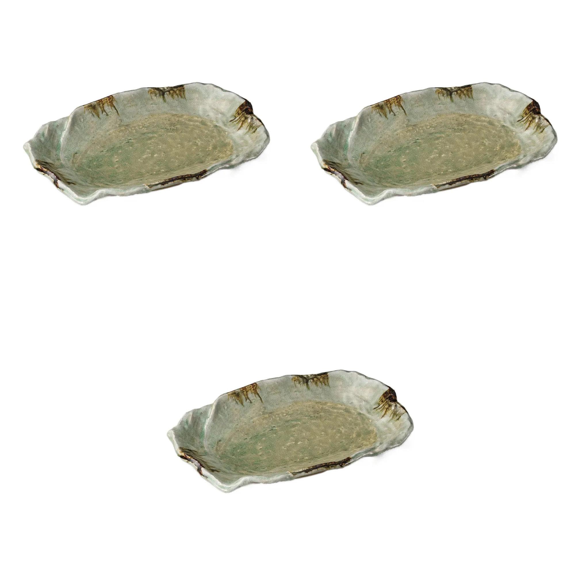 

Set of 3 Sand Glass Plates x x 4 Banko Ware Large Banko Setomonohonpo [26.5 17.5 cm] Plates, Ware,