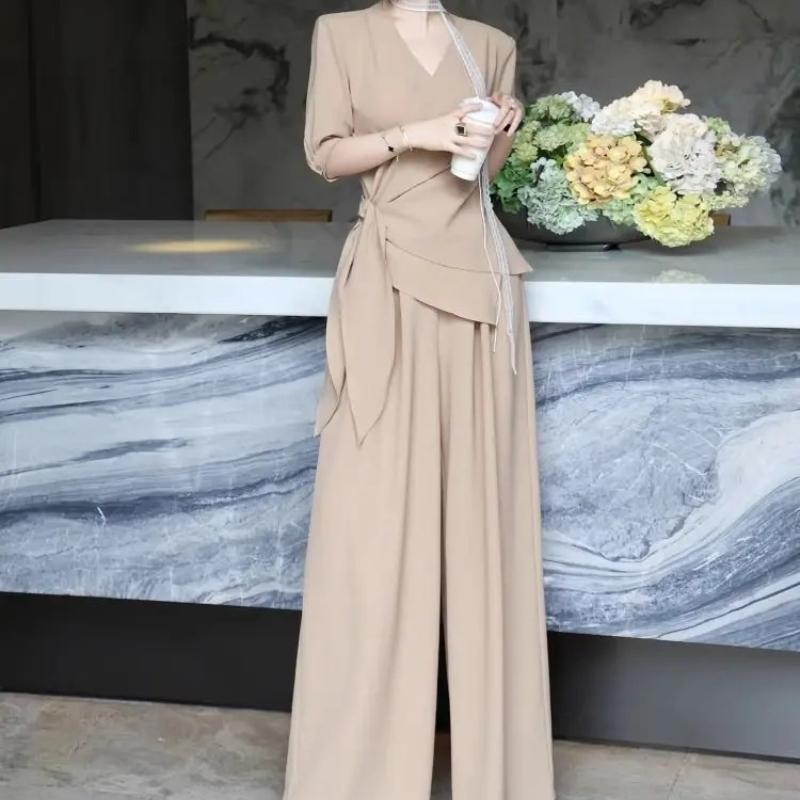 Women Summer Top Wide Leg Pants Outfit Fashion Slimming Designer Two Piece