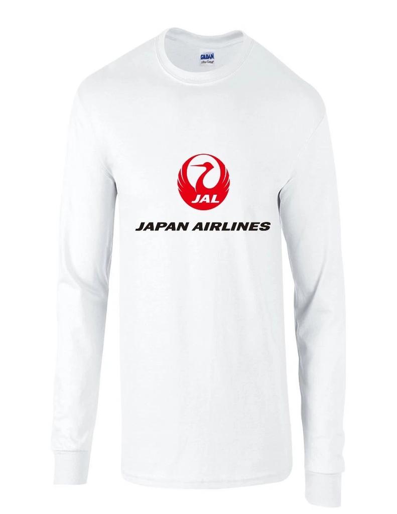 Japan Air Black Red Logo Japanese Airline White Cotton Long Sleeve T-Shirt