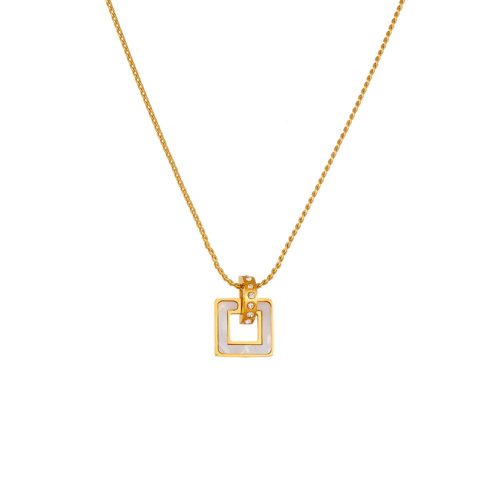 Elegante 18k vergoldete Halskette aus Edelstahl mit weißem Muscheldekor und Diamanten