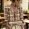 Women's Casual Printed V-Neck Ruffle Tie Blouse