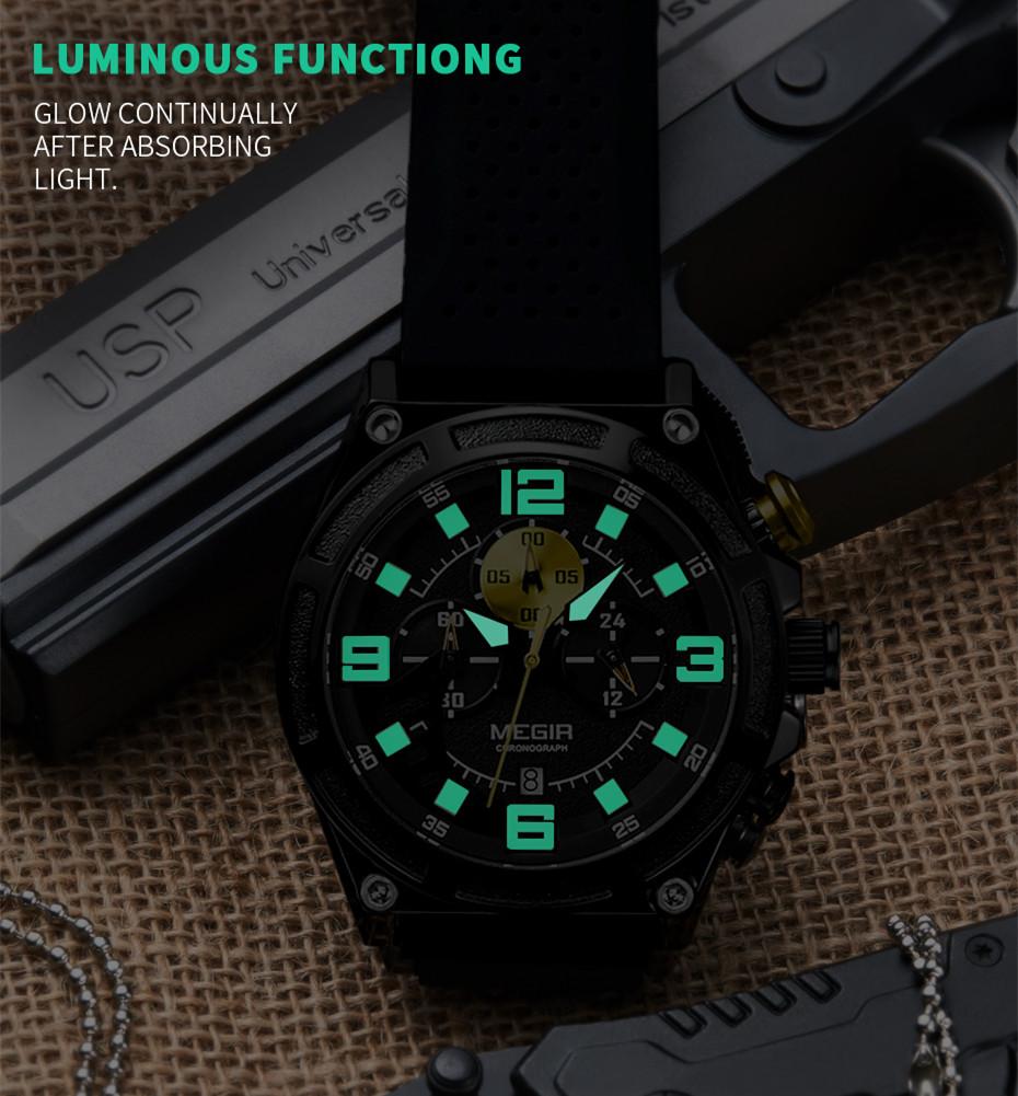 MEGIR Chronograph Luxury Military Sports Watches for Men Waterproof Date Clock Silicone Strap Male Wristwatch Reloj Hombre 2116