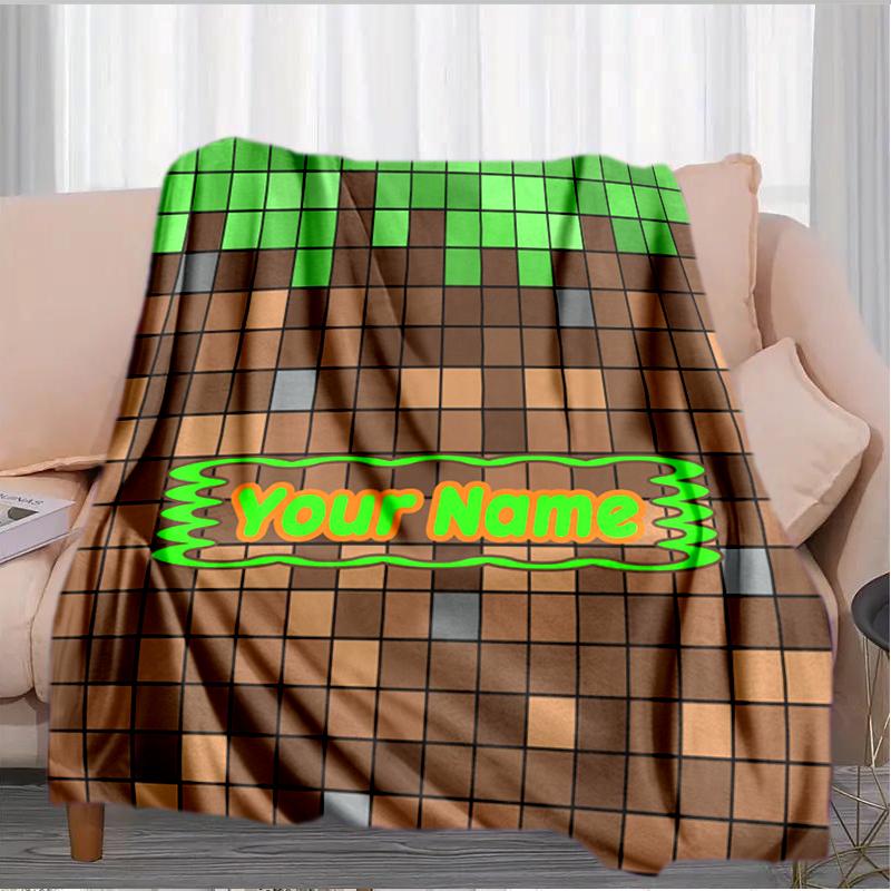 1PC Custom Name Pixel Art Adventure flannel blanket versatile,all-season throw suitable for the living room,bedroom,camping,travel,and gift