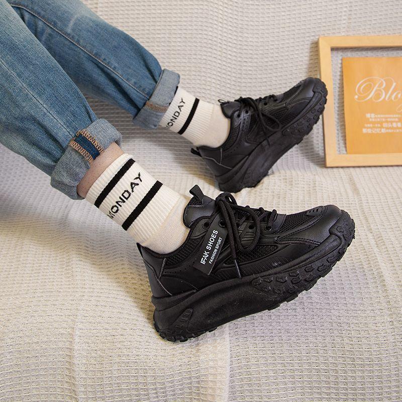 High-value Dad Shoes Women's Korean Version Versatile 2025 New Summer and Autumn Thick-soled Leather Surface Casual Sports Little White Shoes Single