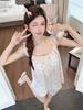 Summer new Tencel polka dot pajamas women's chest pad thin suspenders shorts set sweet wood lyocell girl home