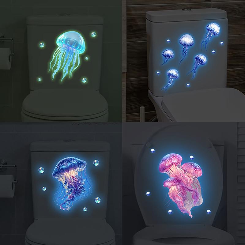 Glow-In-The-Dark Jellyfish Toilet Stickers Self-Adhesive Removable Luminous Decals Home Decor Stickers Car Stickers