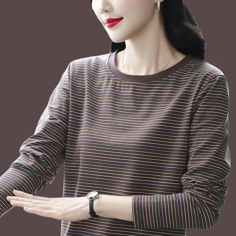 Nieuw Katoenen Groot Formaat T-shirt Lange Mouwen Dames Basis Shirt Herfst Ronde Hals Los Vlees-bedekkend Buitenste Top Trendy