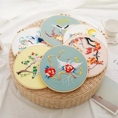 Chinese Style Flowers Birds Handmade Embroidery Material Pack Cross Stitch Printing Cloth Hoops Threads Embroidery Hoop 20cm