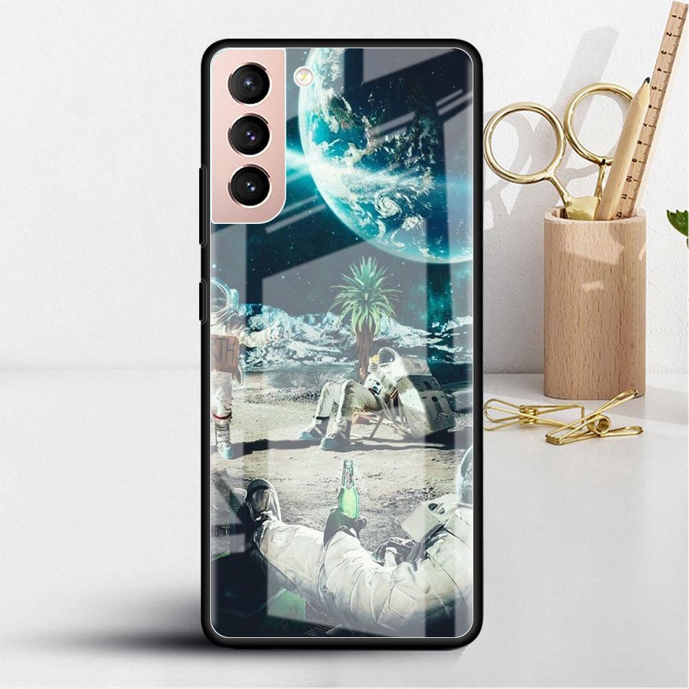 Astronaut Cosmic Planet Glass Case For Samsung Galaxy S22 S20 FE S21 Plus Phone Cover S10 5G S9 Note 20 Ultra 10 Lite Shell