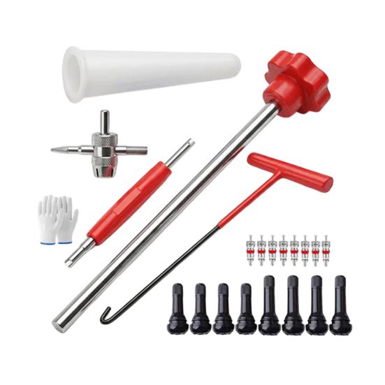 23Pcs Tire Valve Stem Tool Set, Quick Change Valve Installer Kit with TR413/TR414 Valve Stems, 4-Way Valve Core Stem Removal Tool for Cars Motorcycles