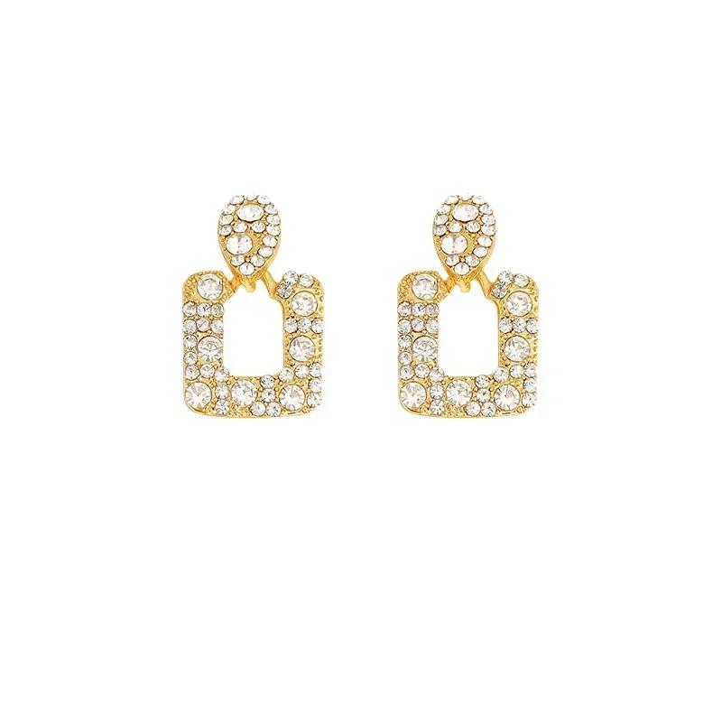 Luxury Brand Geometric Square Women's Drop Earrings Full with Dazzling Zircon Sparkling Earrings Wedding Jewelry Holiday Gift