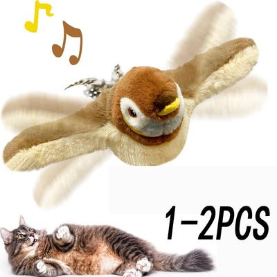 Spielzeug für Katzenvögel, wiederaufladbares elektrisches Vogelspielzeug mit flatternden Flügeln, Geräusch zwitschernder Vogel, Katzenminze, berührungsaktiviertes Plüschspielzeug