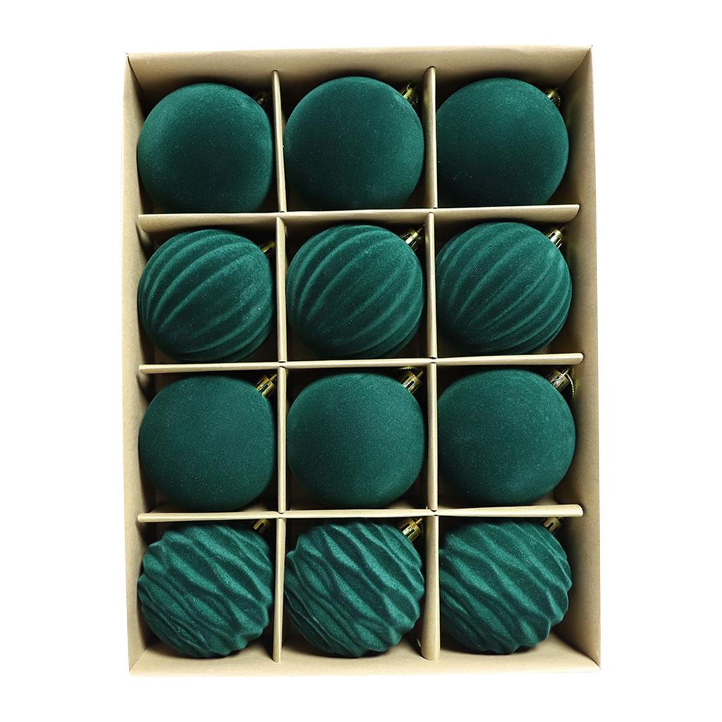 Christmas Ball Velvet Christmas Tree Flocking Ornaments 3.15 Inch 12 Pieces Plastic Ball Christmas Ornaments Red