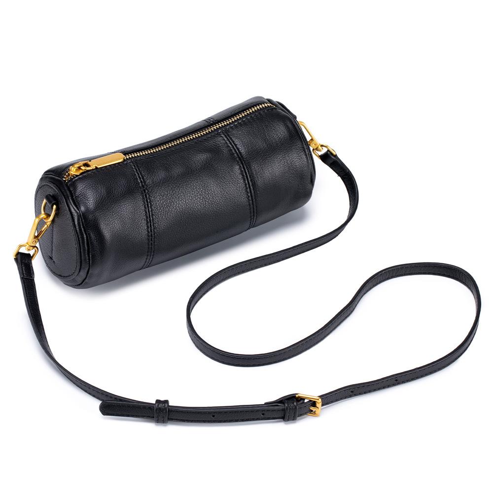 

New retro first-layer cowhide single shoulder oblique span bag temperament cylindrical bag large capacity niche texture underarm women s bag чёрный