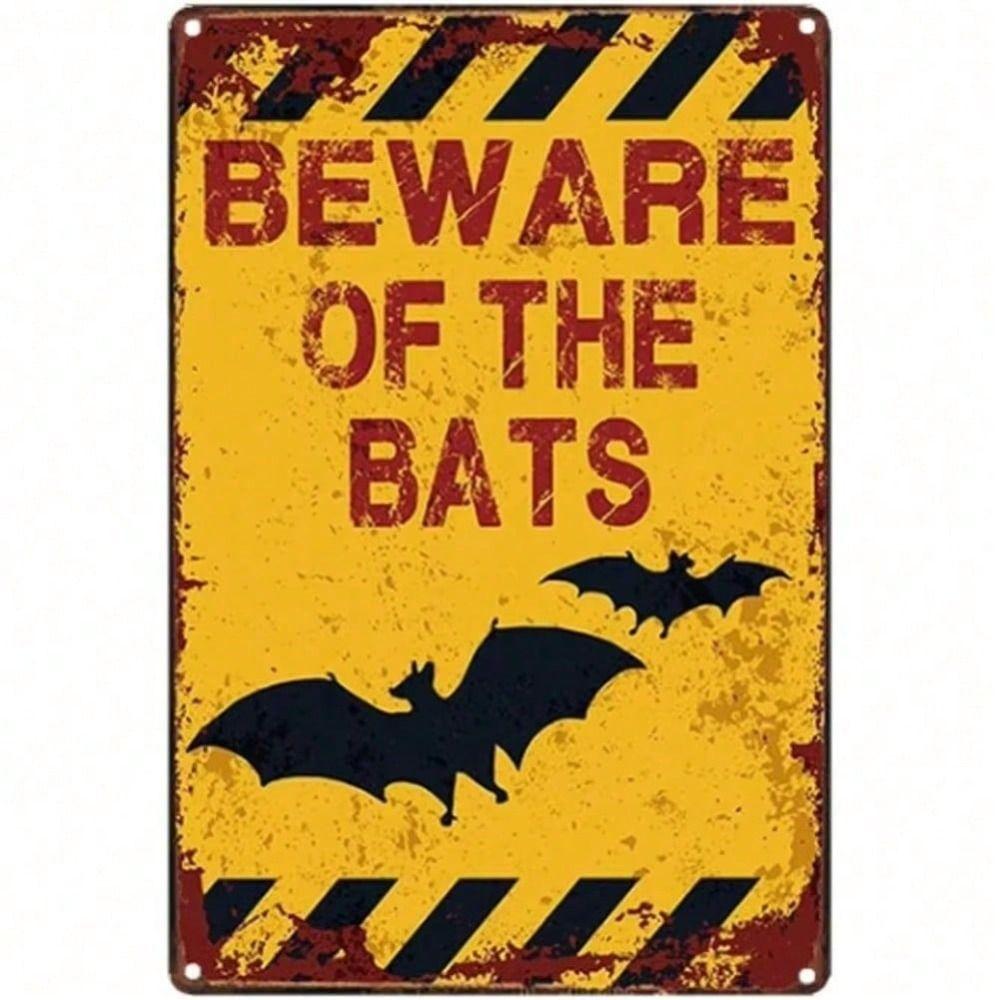 Metal Poster Beware of Bats Vintage Sign, Tin Sign for Wall Decor Home