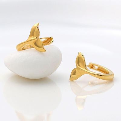 14K Gold Pin Gold One-Touch Ring Whale Tail Earrings