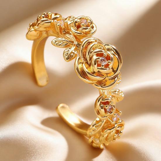 Rose Flower Ring Stackable Band Ring for Women Girls Adjustable Wrap Open Jewelry Gift for Birthday Valentine's Day