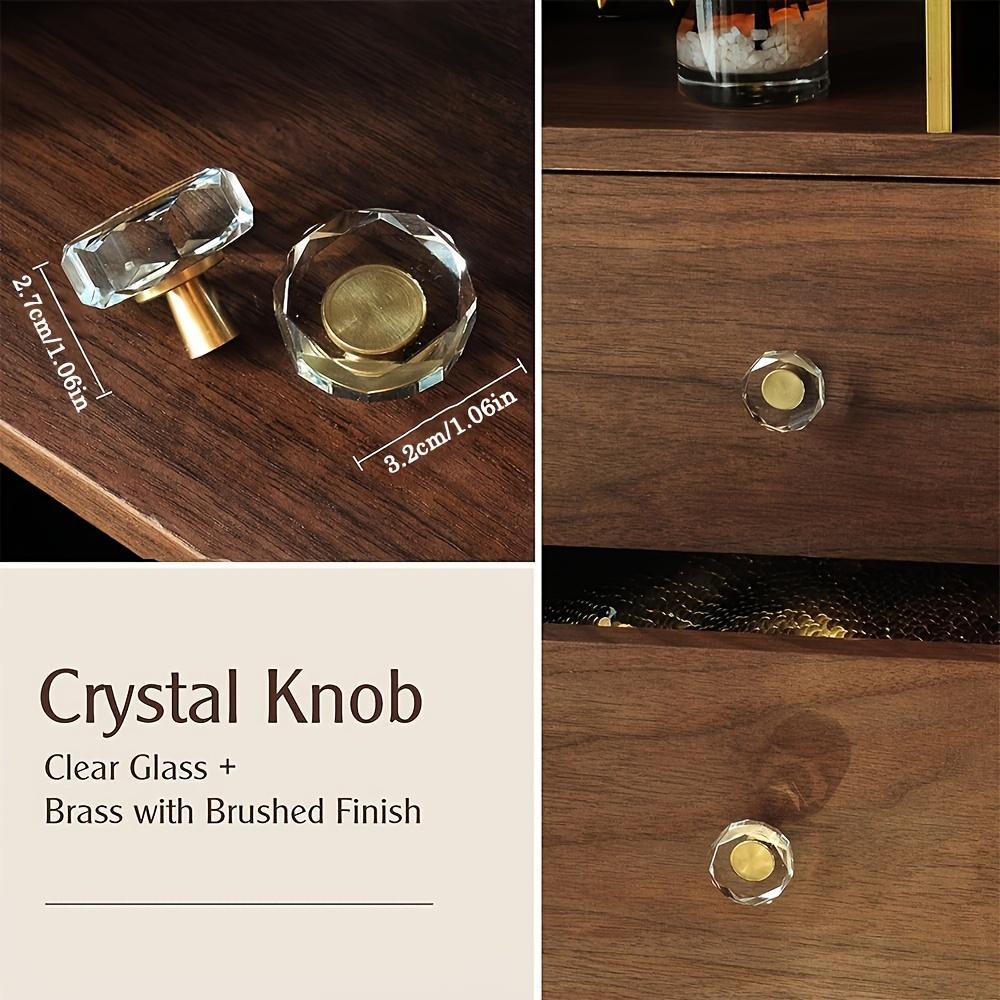 8pcs Glass Crystal Knobs, Brass Drawer Pulls, Gold Furniture Pulls, Hardware for Cabinet Dresser Kitchen with Screws