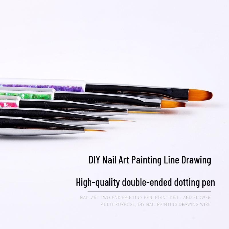 Nail Art Double-Ended Dotting & Painting Pen Set - 5 Colors for Flower & Line Designs