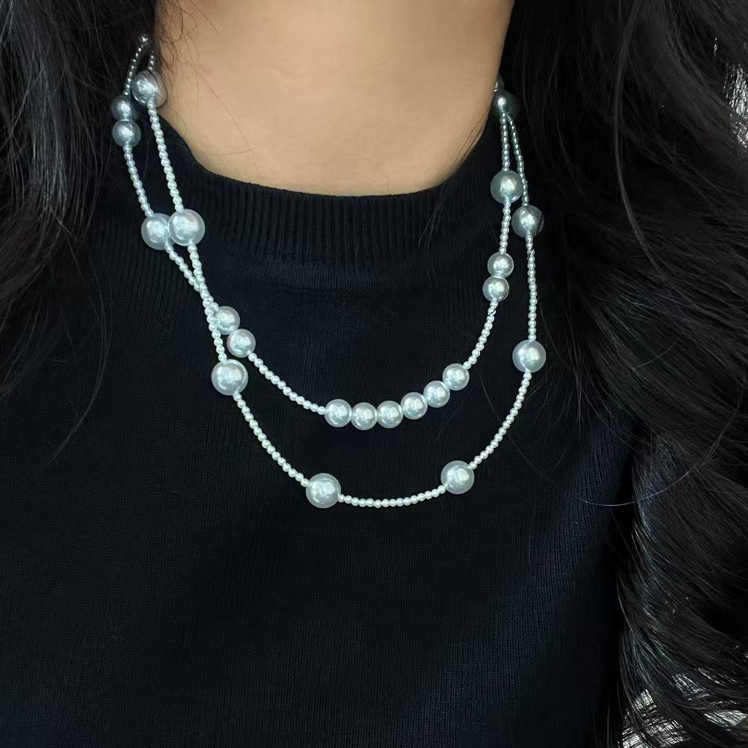 

Vintage Faux Crystal Pearl Double Design Necklace Clavicle Chain