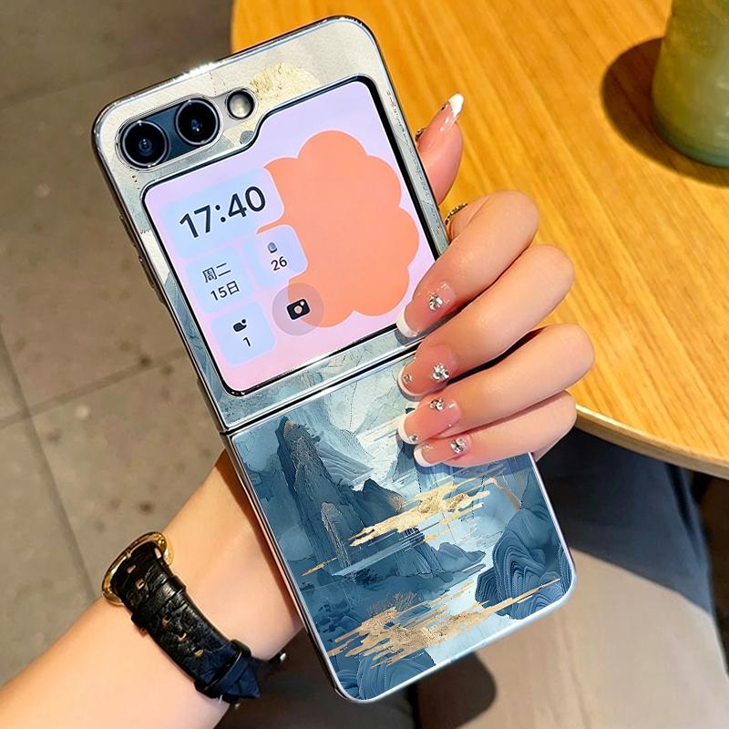 Mountains and Rivers Scencery Case For Samsung Galaxy Z FlIP 7 FE 6 5 Plating PC+PU Leather Hybrid Folding Cover For Samsung Z Flip7 Flip6 Flip5