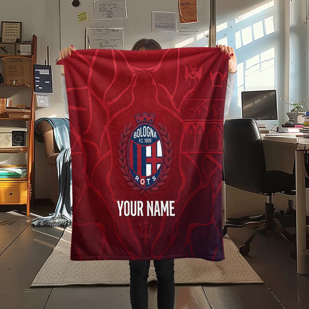 Custom Name Bologna FC2 Flannel Blanket, High quality Comfortable for All Seasons, Home Decor, Warmth and Comfort