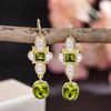 Huitan Aesthetic Women Drop Earrings Imitation Pearl Elegant Wedding Engagement Accessories Inlaid Shiny Green CZ Party JewelryGood Product